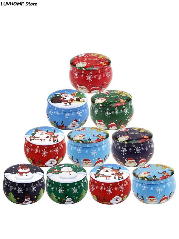 Mini Christmas Tinplate Round Candy Tin Can Candy Tin for Gift Giving Christmas Scented Tin Jars Round Candle Container
