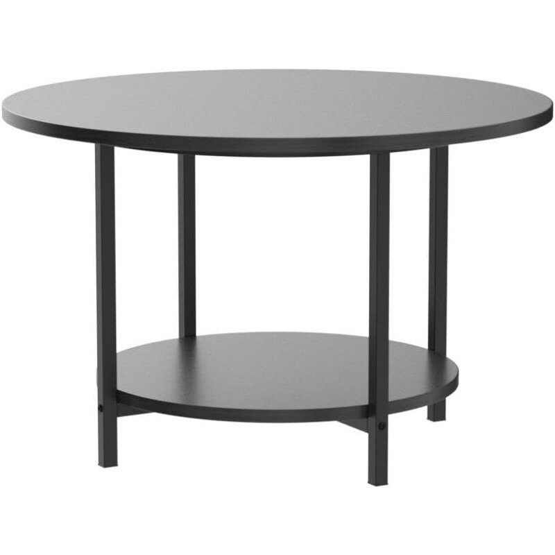 Tables basses rondes avec rangement, table d'appoint, table de canapé, table à thé, 2 niveaux, salon, bureau, balcon, bureau en bois