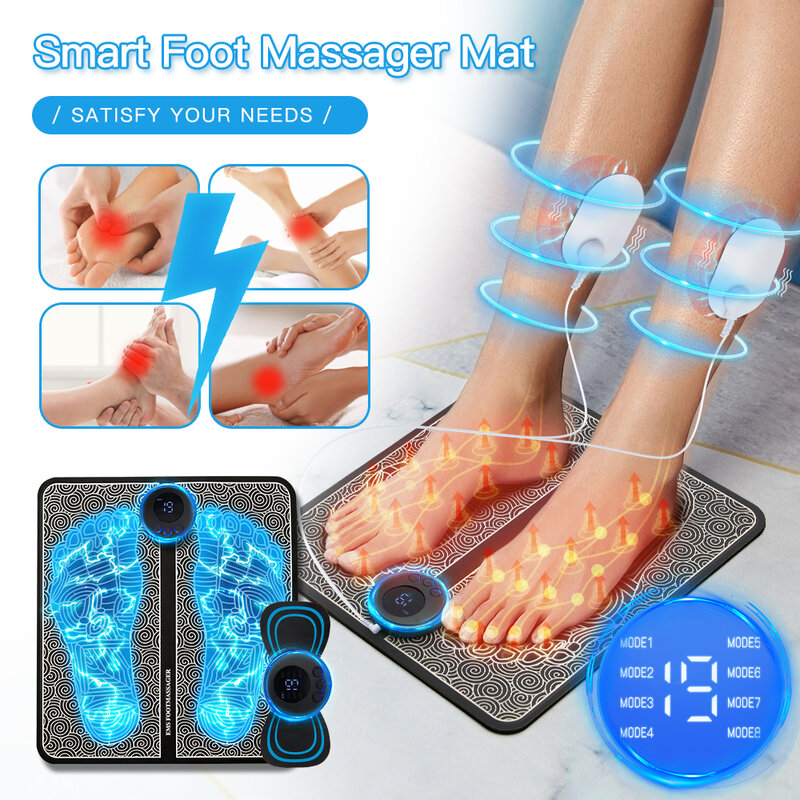 Elétrica EMS Foot Massager Pad, Pés Acupoints, Estimulação Muscular, Melhorar a Circulação Sanguínea, Alívio da Dor, Relaxar Massagem Mashine