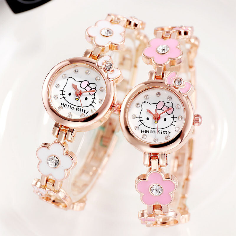 Nieuwe Sanrio Hello Kitty Horloge Kawaii Kt Cat Watches Flip Creativity Diamond Polshorloges Vrouwen Armband Sieraden Meisjes Geschenken Speelgoed