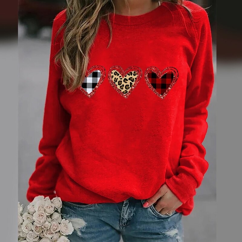 Women Shirt Workout Women Sweatshirt Solid Color Pullover Top 3 Love Pattern Printing Blouse Womens Tunic Sweater Tops