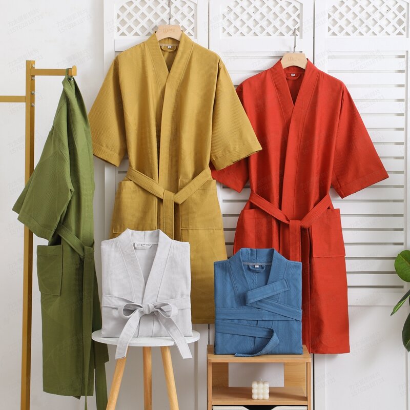 Áo Choàng Tắm Nam Kimono 100% Bông Tắm Áo Váy Ngủ Nữ Váy Ngủ Gợi Cảm Mềm Mại Nhà Áo Đầm Xếp Ly Quần Lót Rời Homewear