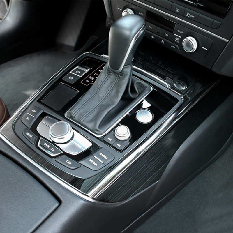 Estilo do carro Centro Console Gearshift Decoração Adesivo Quadro, Fibra de Carbono Cor Acessórios, Guarnição para Audi A6 C7 2012-2018