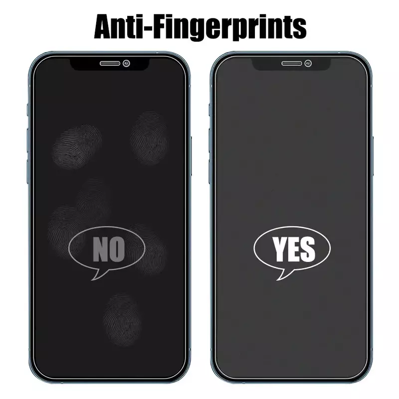 1-2 pces sem protetores de tela de impressão digital para iphone 11 12 13 pro max mini vidro temperado fosco para iphone 7 8 6 plus xr x xs max