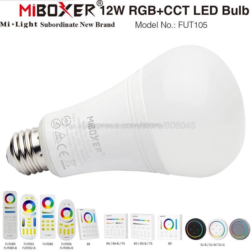 Miboxer e27 12w rgb + cct led bulbo spotlight fut105 110v 220v cor cheia controle remoto inteligente wifi compatível 4-zone remoto