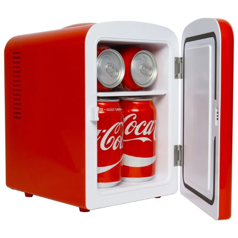 Classic Red Mini Frigorífico com 12V DC e 110V AC cabo de alimentação, 4L refrigerador portátil para viagens pessoais, 6 latas