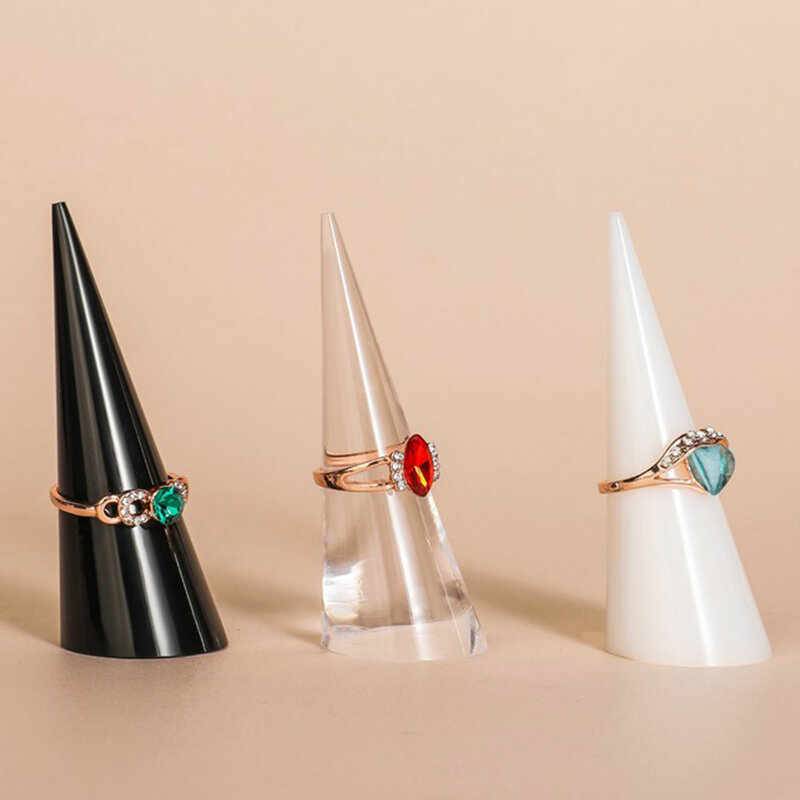 1 buah/lot pemegang cincin kristal akrilik bening tempat perhiasan tampilan cincin untuk tampilan cincin pernikahan dudukan kerucut pajangan