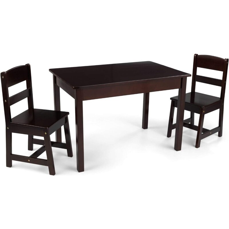 Children's wooden rectangular table and 2 chair set, suitable for home and classroom use, children's table and chair set