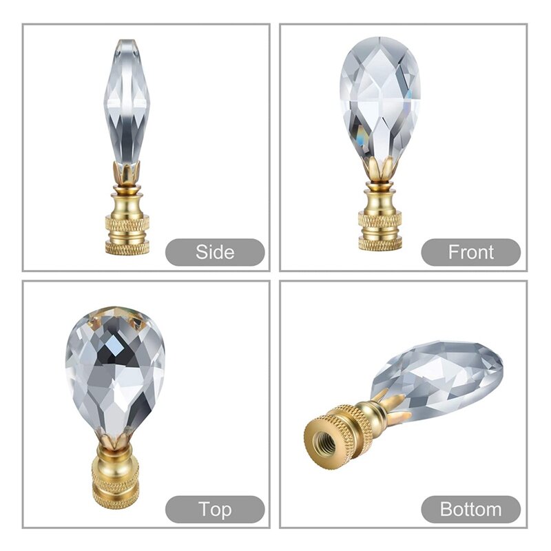 2 confezioni lampada a goccia in cristallo trasparente decorazione lampada Finial per paralume con Base in ottone lucido, trasparente, 2-3/4 pollici