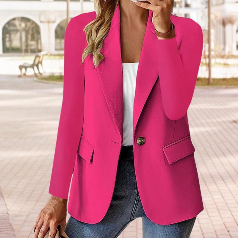 Women Suit Coat Elegant Women's Single Button Suit Coat for Office Wear Solid Color Anti-wrinkle Long Sleeve Business for Spring