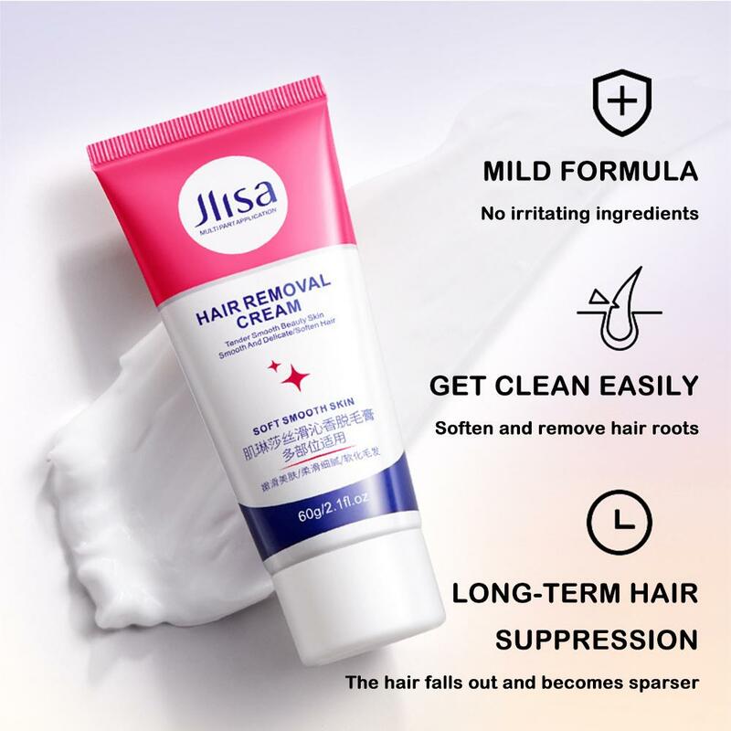 Silky Hair Removal Cream, suave Cuidados com a pele, depilação nas axilas, pernas, masculino, feminino, estudante, duradoura Suplies cabelo, 60g, G7I6