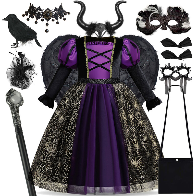 Kinderen Zwarte Heks Halloween Carnaval Themafeest Kinderen Outfits Meisje Prinses Cosplay Kostuum Evil Queen Rollenspel Prom Gown