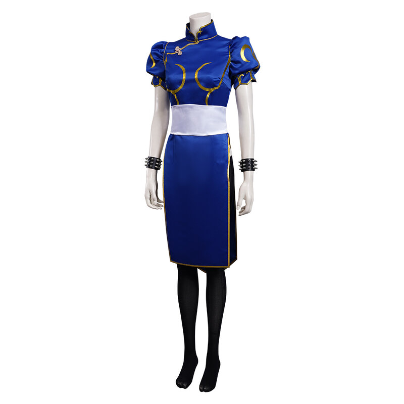 Chun Li Cosplay Kostium damski Sukienka Cheongsam Gra SF Odgrywanie ról Niebieskie spódnice Pełny zestaw strojów Impreza z okazji Halloween Przebranie