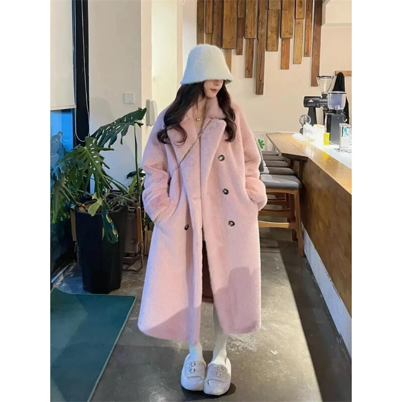 2023 Spring Thickened Long Suit Collar Imitation Mink Fleece With Cotton Thickened Fur Environmental Protection Fur Women's Coat