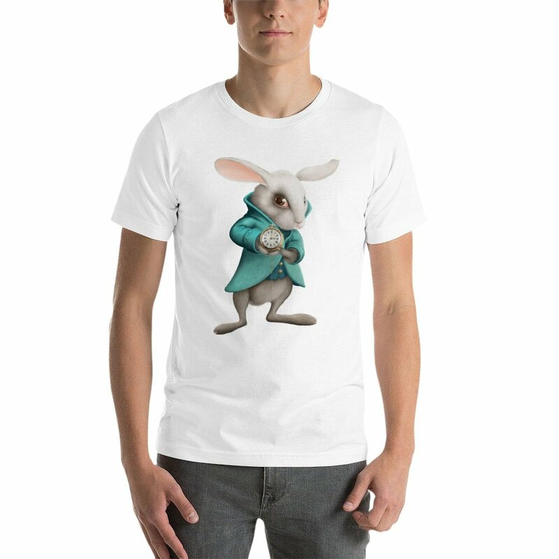 Nieuw Wit Konijn Met Klok T-Shirt T-Shirt T-Shirt Man T-Shirts Voor Mannen Pack