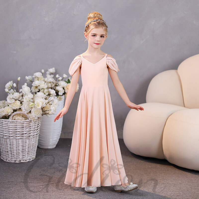 Chiffon Junior Bridesmaid Dress For Kids Wedding Ceremony Prom Night Show Ball Evening-Gown Pageant Banquet Celebration Event