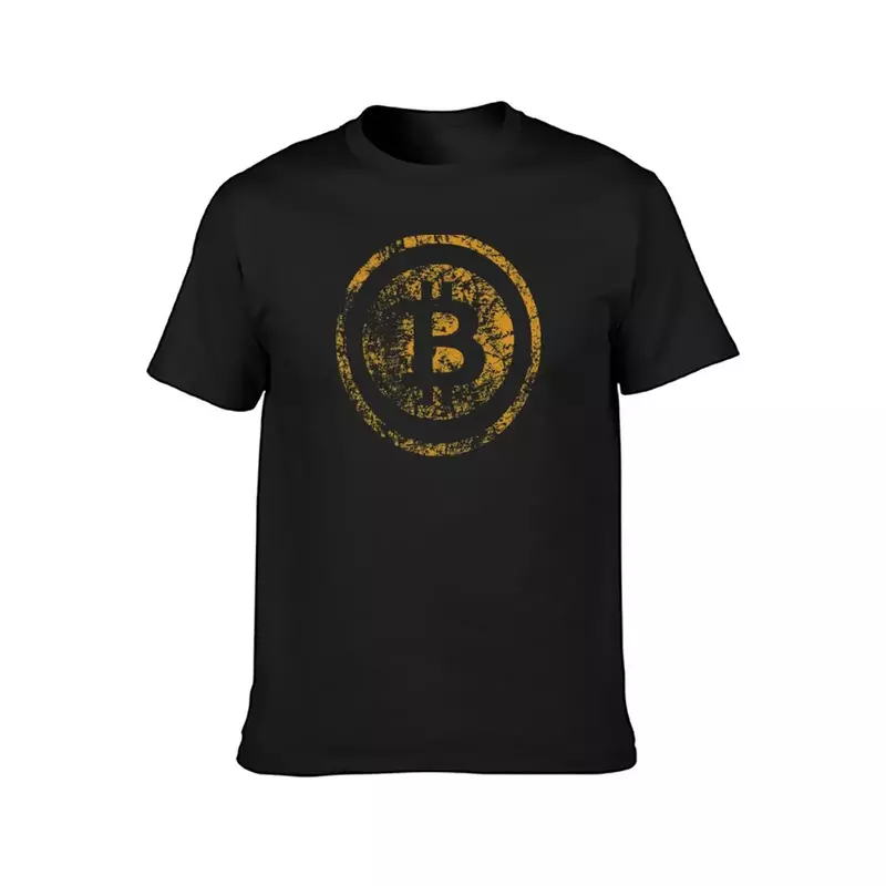 Bitcoin logotipo grunge camiseta para homens, adolescentes, grandes dimensões, animal print, vintage, roupas hippie, branco, plus size