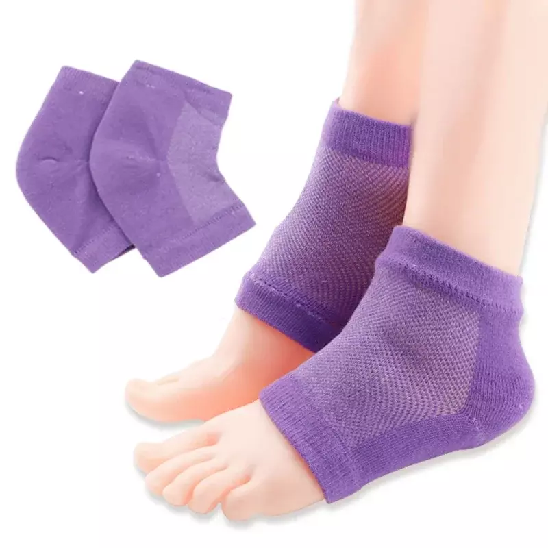 Bantalan kaki silikon untuk tumit, 1 pasang kaus kaki silikon pelembap, kaus kaki jari terbuka, perbaikan tumit tanpa jari, kaki kering