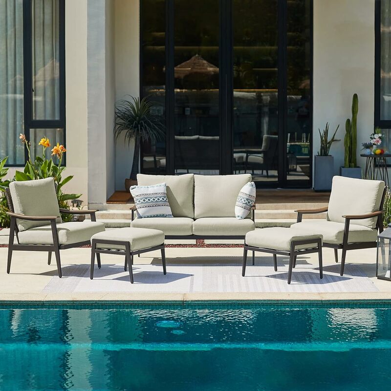 Terrassen möbelset, Gartenmöbel Terrassen sofa Outdoor-Metall-Terrassen-Gesprächs set mit Korb lehne mit hoher Rückenlehne