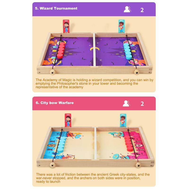 Wooden Sling Hockey Game 10 In 1 Sling Shot Game Board Durable Hockey Game For Parent-child Interaction With 24 Chess Pieces