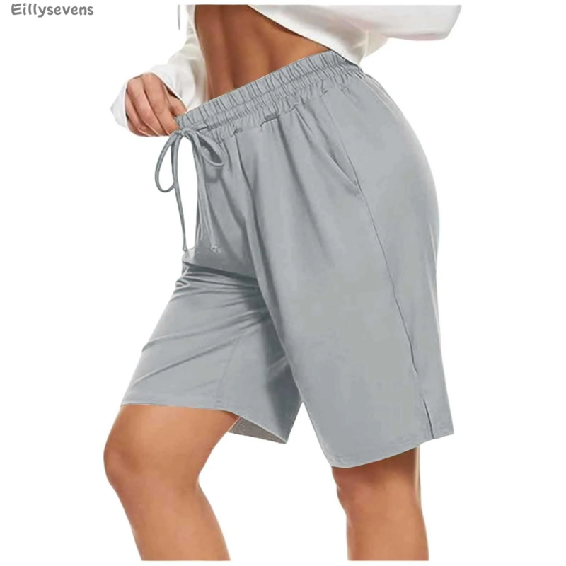 Pantalones cortos deportivos de cintura alta para mujer, absorbentes de sudor, transpirables, cómodos, con cordón de cintura elástica
