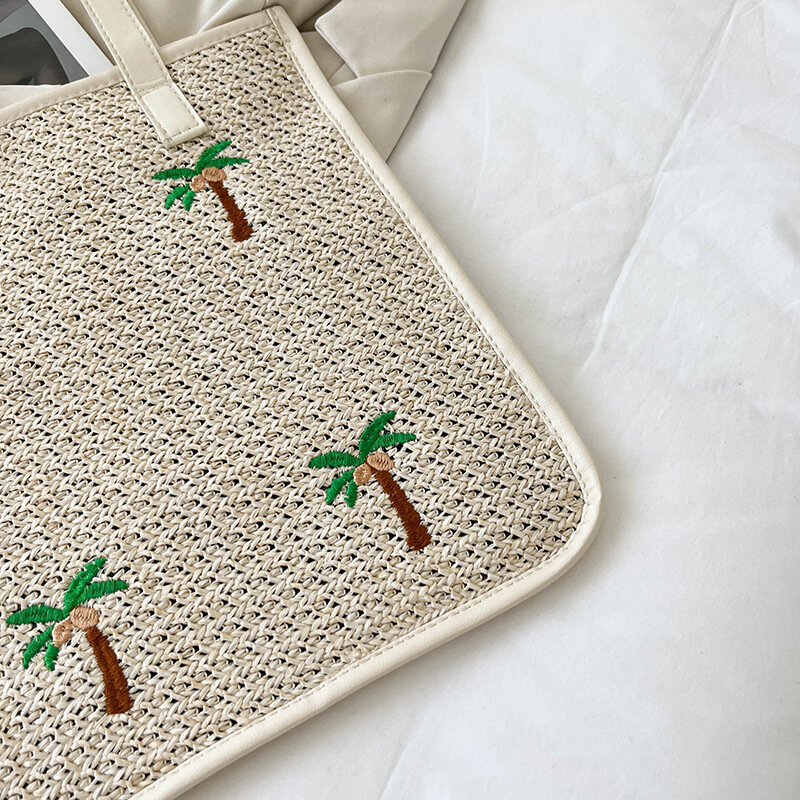 Coconut Palm Stickerei Sommer Tasche frauen Tasche 2022 Neue Casual Tote Tasche Hand Woven Stroh Schulter Tasche