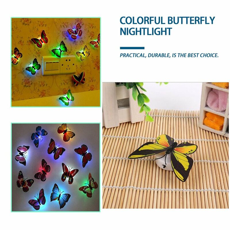 다채로운 LED 야간 조명 나비 모양 벽 붙여 넣기 홈 장식, 아이 방 침실용 내구성 에너지 절약 장식 램프