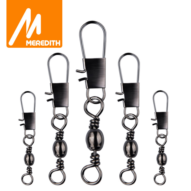 Meredith 50 pcs/lot conector de pesca pino rolamento giratório de rolamento de aço inoxidável com snap anzol isca tackle accessorie