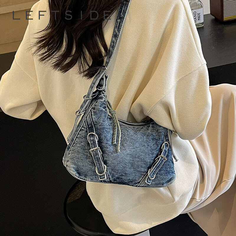 Belt Design Underarm Shoulder Bags for Women 2024 Y2k Korean Fashion Female Small Cloth Crossbody Bag Lady Handbags and Purses
