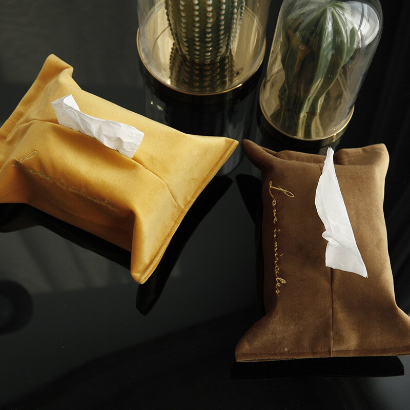 Bolsa de toalla de papel de estilo nórdico con bordado de terciopelo, caja de pañuelos, contenedor de servilletas, cubierta de toalla de papel de poliéster para el hogar y la cocina, ZB506