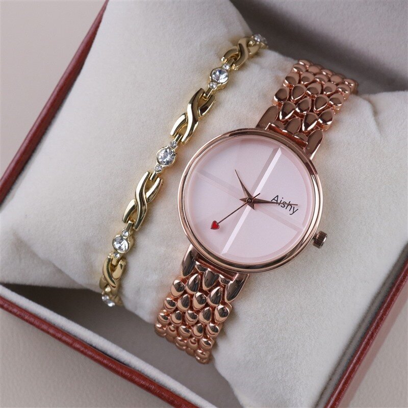 2023 Year  Women Wristwatch and Bracelet Box for Girls Birthday Valentine Gift High Quality Ladies Watch with Bangle and Box Set
