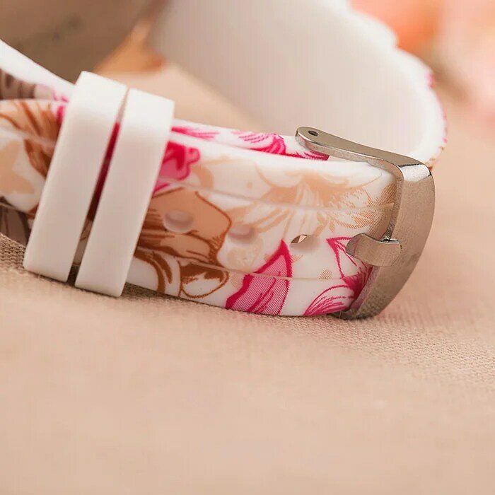 Relojes de pulsera de silicona para mujer, reloj de cuarzo con estampado de flores, informal, hermoso