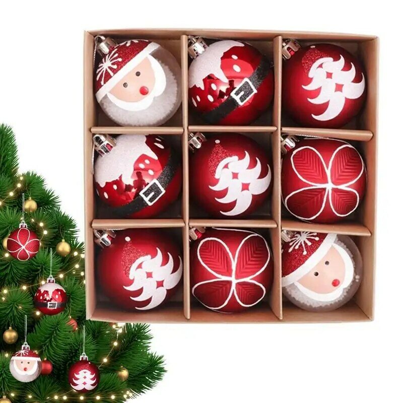 Painted Christmas Ball Ornaments Set, Decoração de férias, Dia das Bruxas, Ano Novo, Pingente, Acessórios, 9pcs