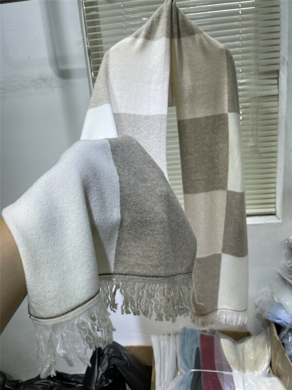 Вязаный шарф для мужчин и женщин, шаль из кашемира с бисером и кисточками, зима 100%