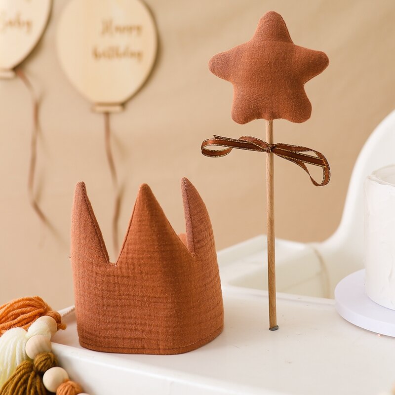0-3 Baby Birthday Party Toy Decorative Cap Cotton Wood Wishing Star Fairy Stick Growth  Birthday Crown Shower Photo Props Gifts