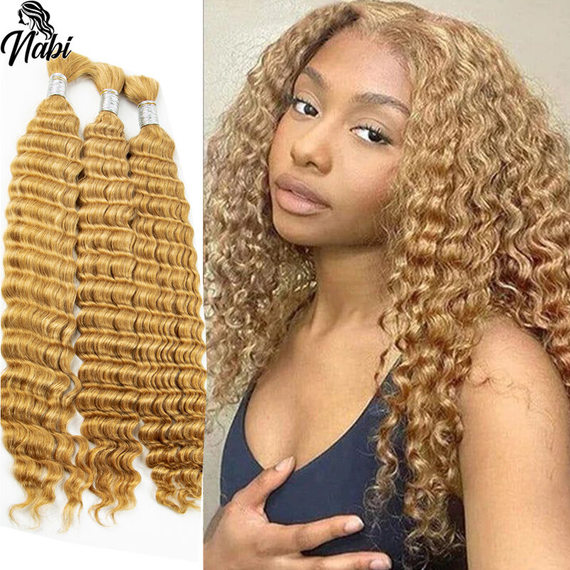 Nabi Honey Blonde Hair Braiding Bundles Deep Wave Virgin Human Hair Bulk No Weft Hair Extensions for Salon Weaving