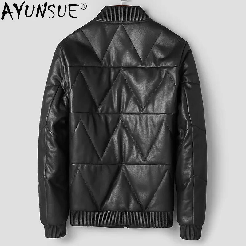 AYUNSUE-جاكيت مبطن من جلد الغنم الأصلي للرجال ، معطف أسود حقيقي ، معاطف غير رسمية ، الخريف ، الشتاء ،!