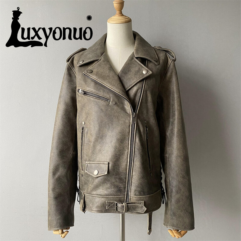 Куртка Luxyonuo женская из натуральной кожи, свободный пиджак из натуральной кожи, модное пальто, весна 2024