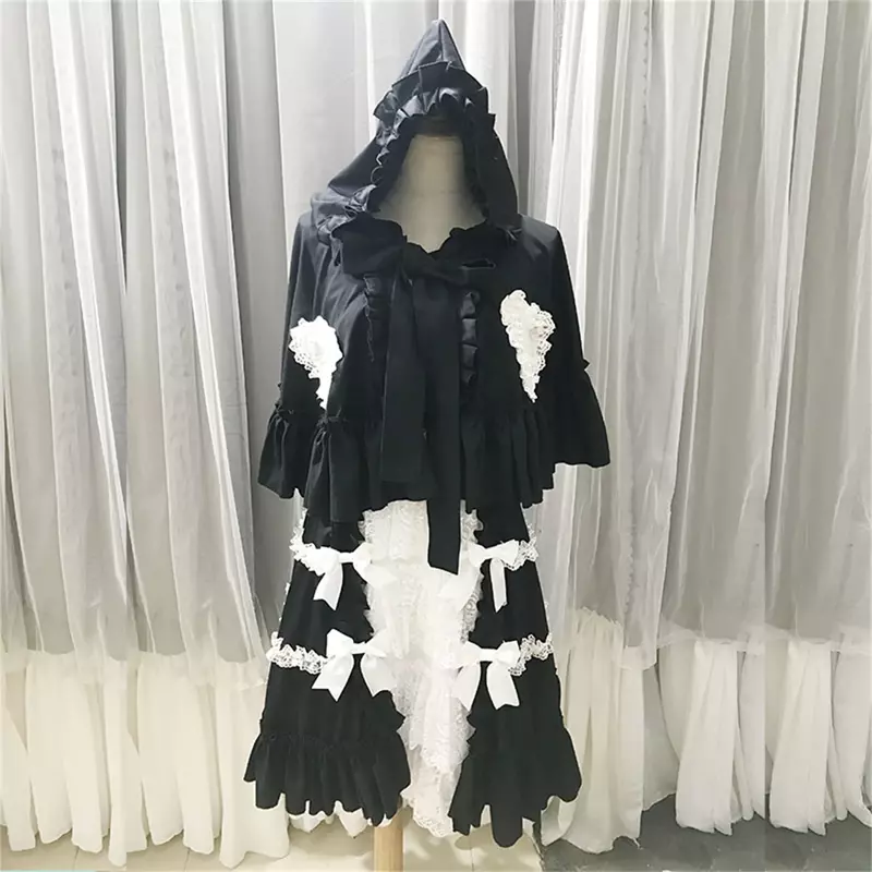 French Retro Style Lolita Jsk Gothic Girls Cosplay Lace Flounces Mesh Yarn Love Bow Flowers Backless Sweet Cake Dress