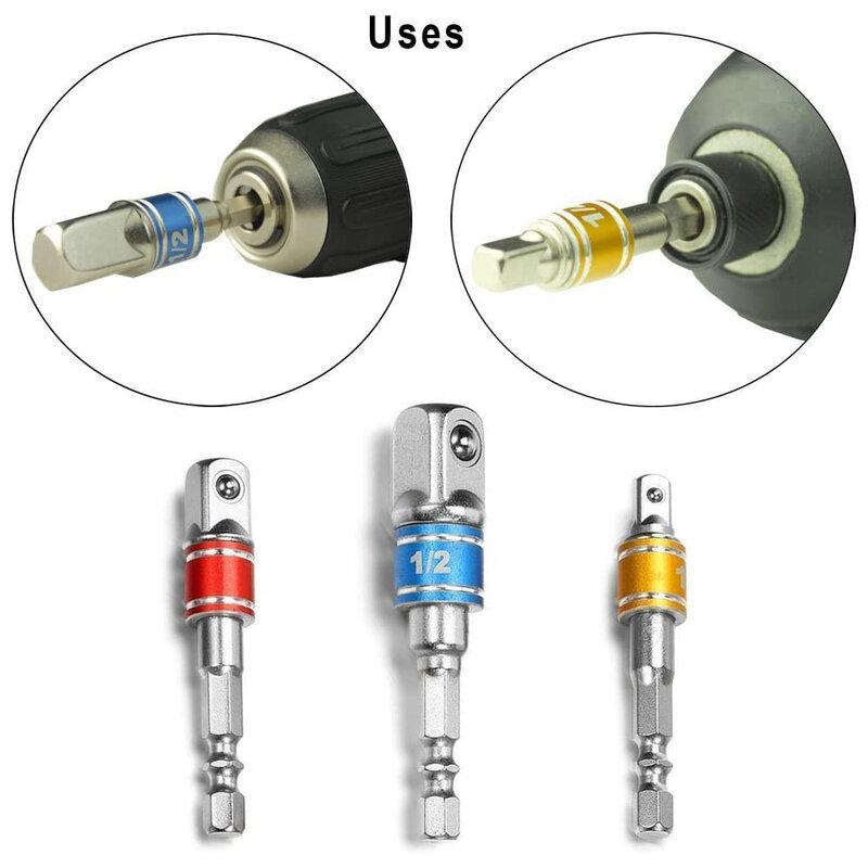 Drill Socket Adapter Impact Grade 1/4" 3/8" 1/2" Hex Shank Bit Square Power Drill Sockets Bit Set Driver Wrench Sleeve Extension