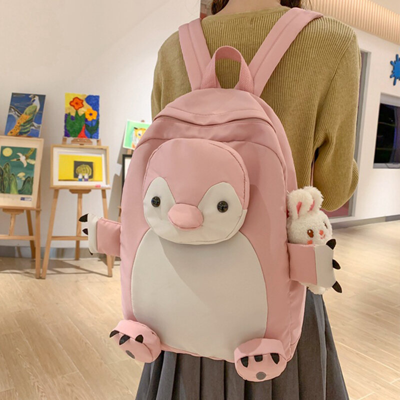 Customized Korean version large capacity simple backpack Personalized embroidery cute penguin college student backpack