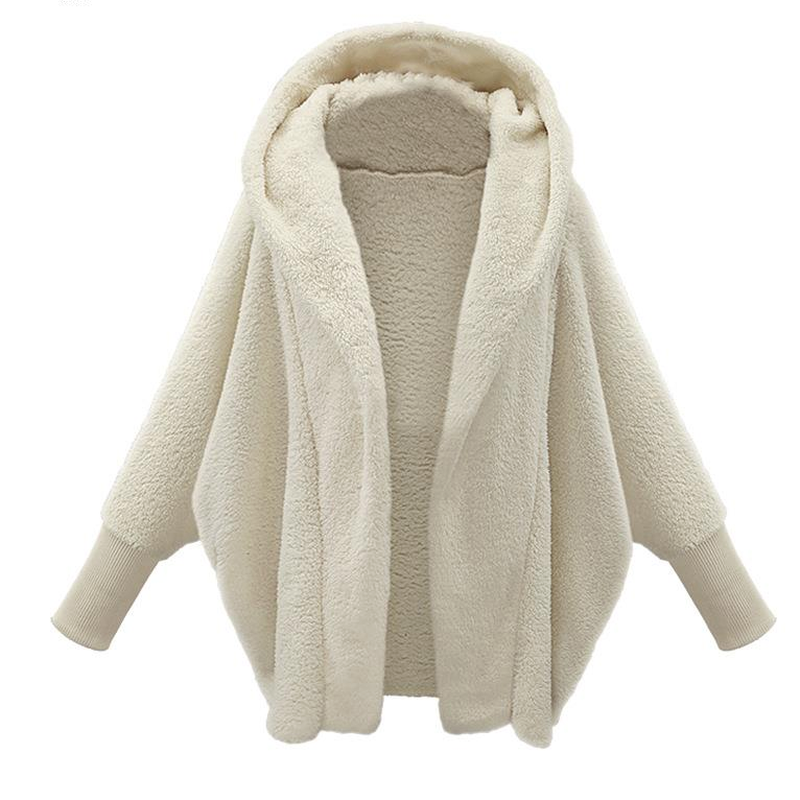 Casaco de pelúcia solto de manga comprida feminino, casaco com capuz, monocromático, manga cheia, moda casual, novo, outono e inverno