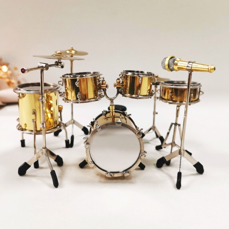 Mini conjunto tambor acessórios para instrumentos musicais acessórios para casa bonecas tambor miniatura
