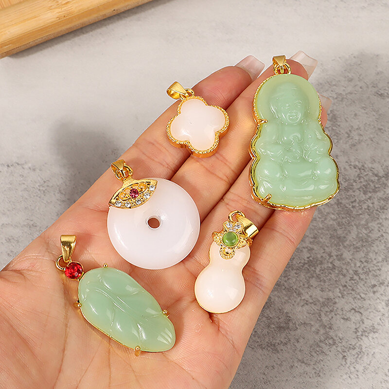 Green Jade Ruyi Pendant Gold Plated Imitation Jade Brand Necklace Necklace Sweater Accessories Chain