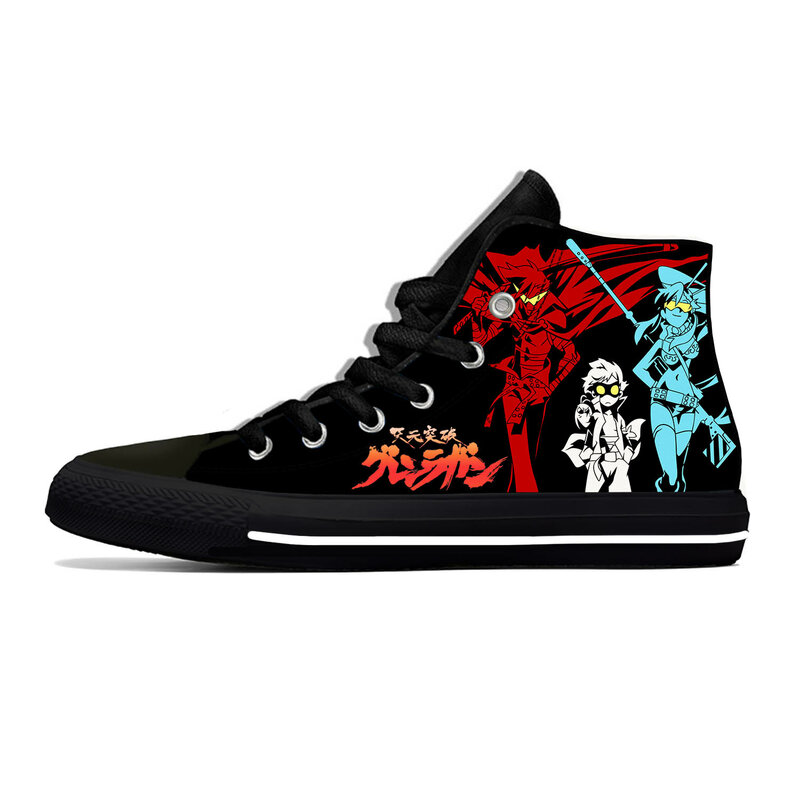 Anime Gurren Lagann kain ringan motif 3D sepatu kanvas High Top mode lucu Sneakers sejuk Kasual Pria Wanita