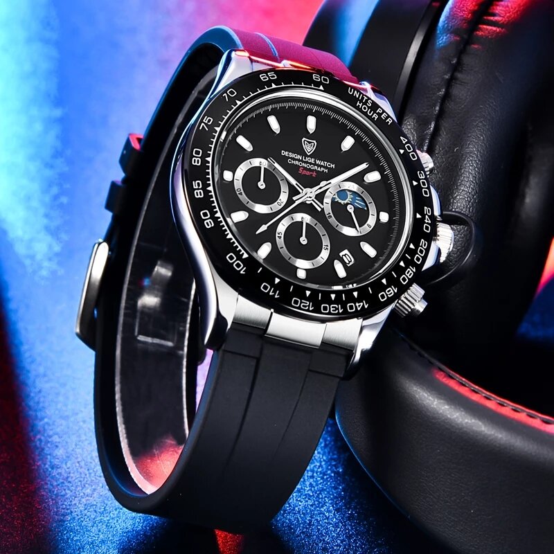 LIGE Mens Watches Top Brand Luxury Waterproof Quartz WristWatch for Men Chronograph Date Silicone Sport Relogio Masculino+Box