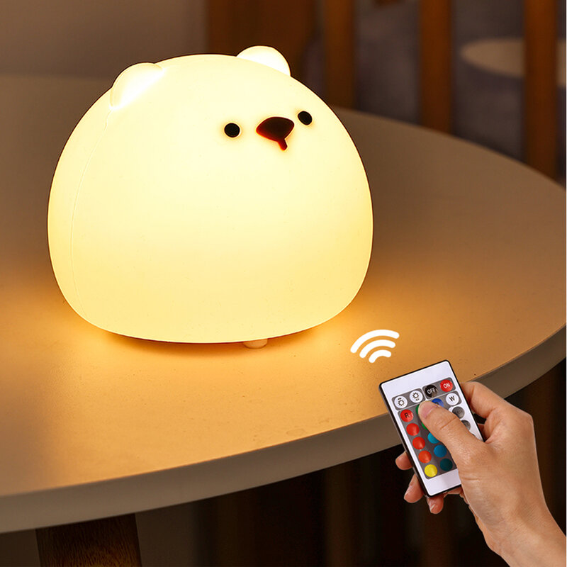 LED Sensor de Toque Animal Bear Night Light, USB Recarregável, Lâmpada colorida para o quarto das crianças, Cabeceira, Silicone, Criança