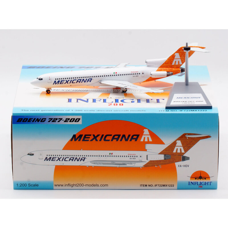 Avión de aleación coleccionable IF722MX1222, regalo INFLIGHT 1:200, Mexicana, líneas aéreas, Boeing B727-200, modelo de avión Jet fundido a presión, XA-HOV
