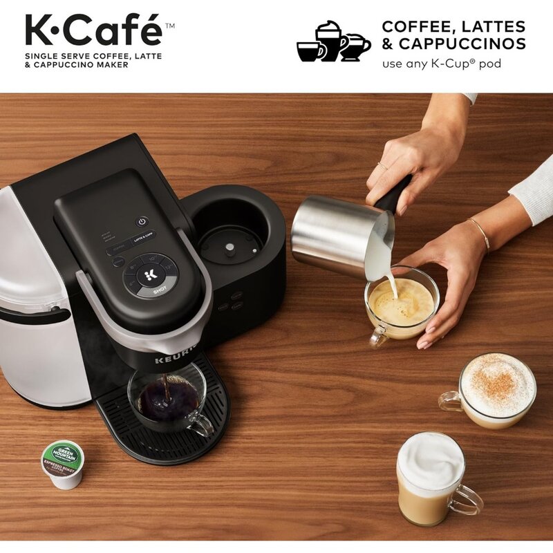 単一のサービス-カップコーヒー、フラット、カプチーノメーカー、ダークカーボン