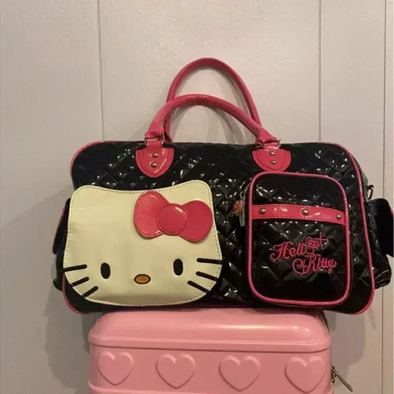 Sanrio-bolsa de viaje de Hello Kitty para mujer, bolso de mano de Pu de dibujos animados a la moda, impermeable, súper alta capacidad, almacenamiento conveniente